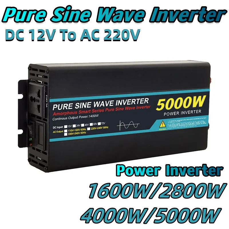 

1600W/2800W/4000W/5000W Pure Sine Wave Inverter DC 12V To AC 220V Power Inverter for Solar Generator System Outdoor Home Car
