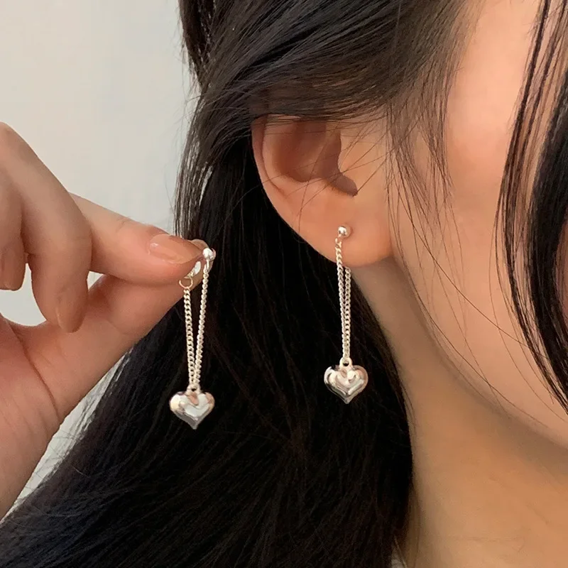 Orecchini Pendenti In Argento 925 A Forma Di Cuore Con Nappa, Eleganti E Moderni Per Donna