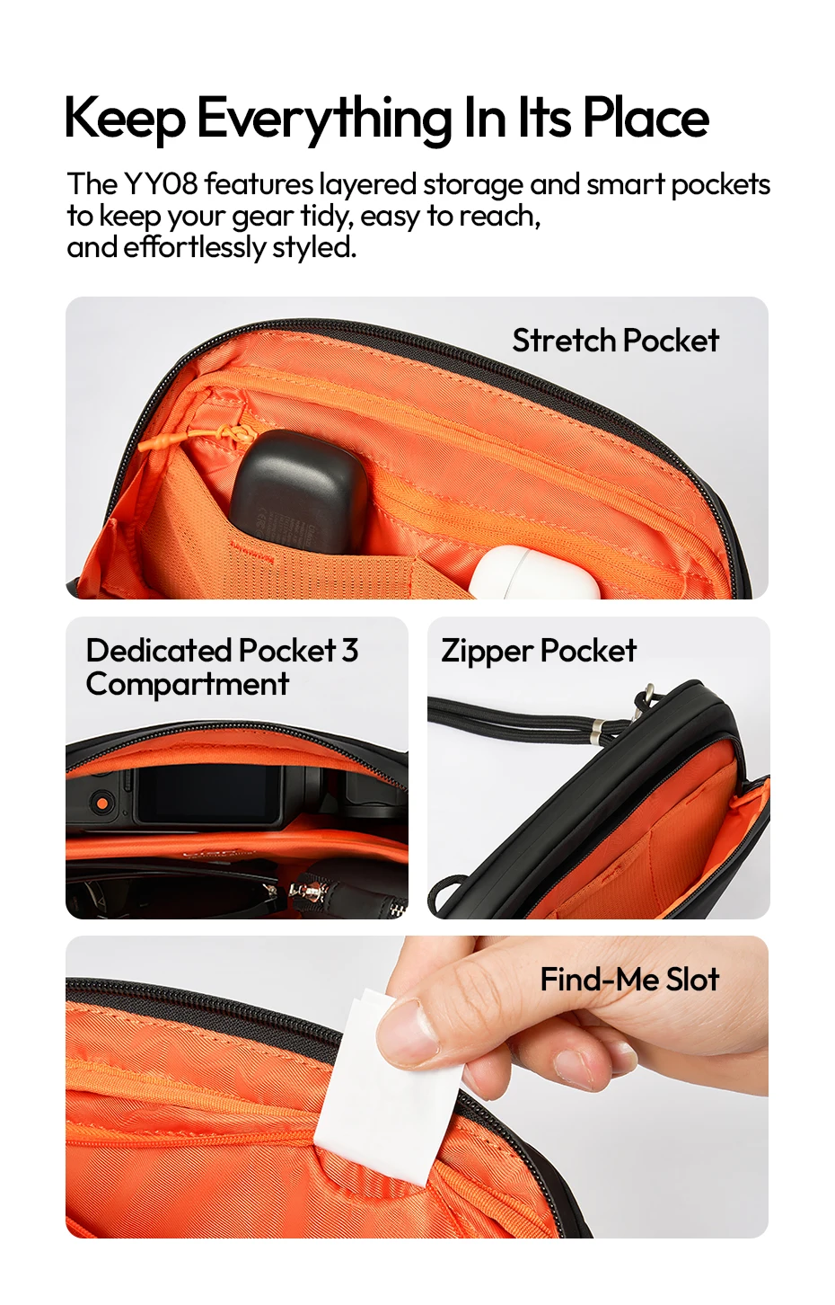 TechLite Sling Portable Cross-body Bag for Smartphone Mini Mic Action Camera for