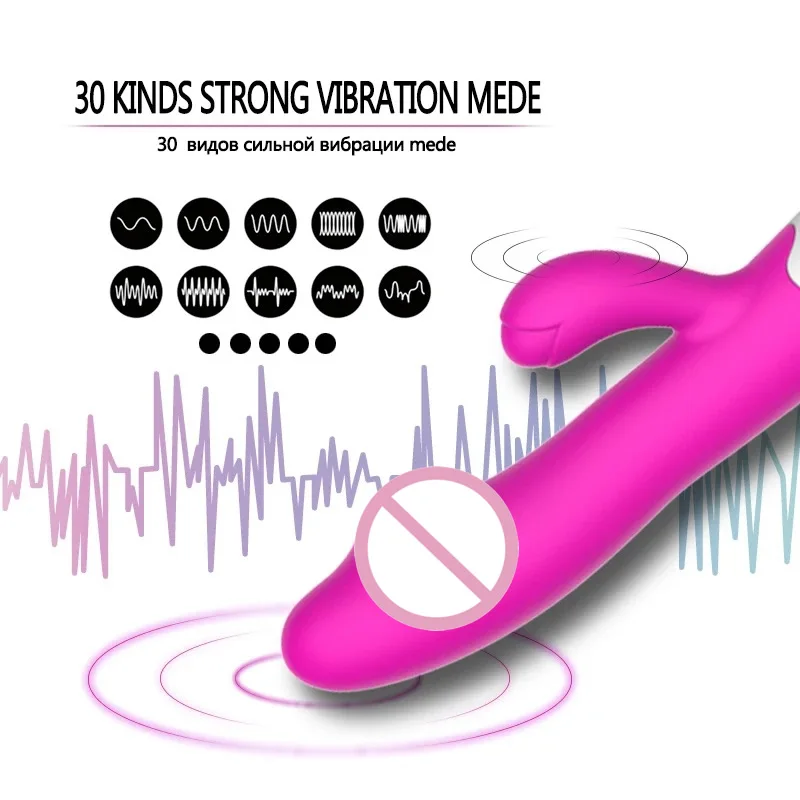 30 Speed Rechargeable Handheld Silicone Adult Clit Clitoral Clitoris Sex Toy G Spot Dual Motor Rabbit Vibrator for Women Female