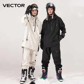 Solid Color Warm Windproof Ski Jacket With Overalls and Hood 1