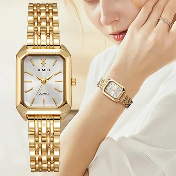 Mulheres de luxo relógios moda retângulo senhoras banda aço relógio quartzo reloj mujer relogio feminino meninas relógio presente 1