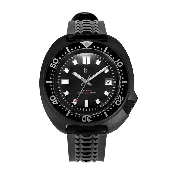 

RDUNAE Mens Diver Watches Turtle Automatic Watch Military Mechanical Wristwatch 150M Waterproof C3 Luminous Sapphire NH35 Black