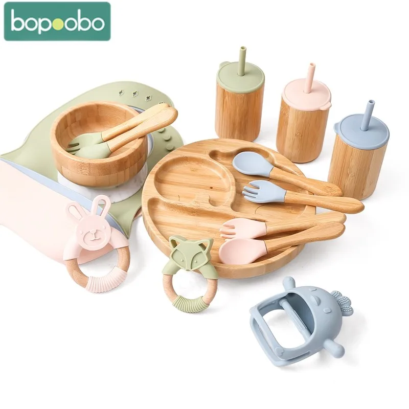 7pcs-set-straw-cup-silicone-bowl-suction-bamboo-wooden-plate-adjustable-bib-wooden-spoon-bpa-free-gift-box-for-newborn-supplie
