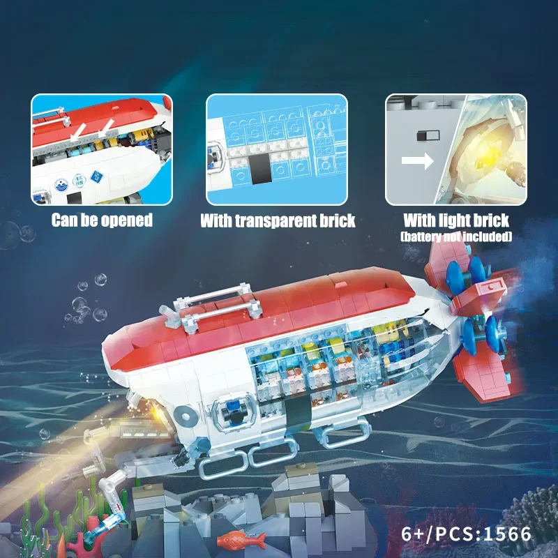 2023 New MOC City 1566pcs Manned Submersible Mini Size Building Blocks DIY DIY Submarine Micro Bricks Toys For Children Gifts