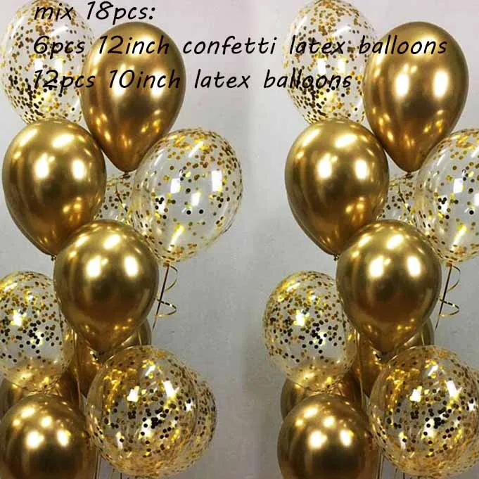 18 piezas/juego de globos metálicos dorados, plateados y blancos, bolas de confeti para cumpleaños, globos de helio de aire, suministros festivos para fiestas en el hogar de Ramadán