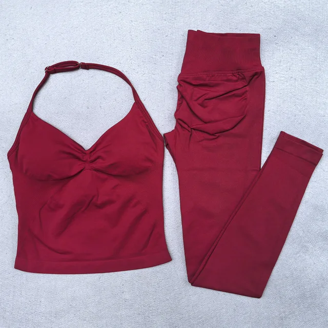 New Seamless Yoga Set Women Gym Clothing Scrunch Bum Legging Padded Tank Top Workout Outfits Fitness Sportswear Suits 4
