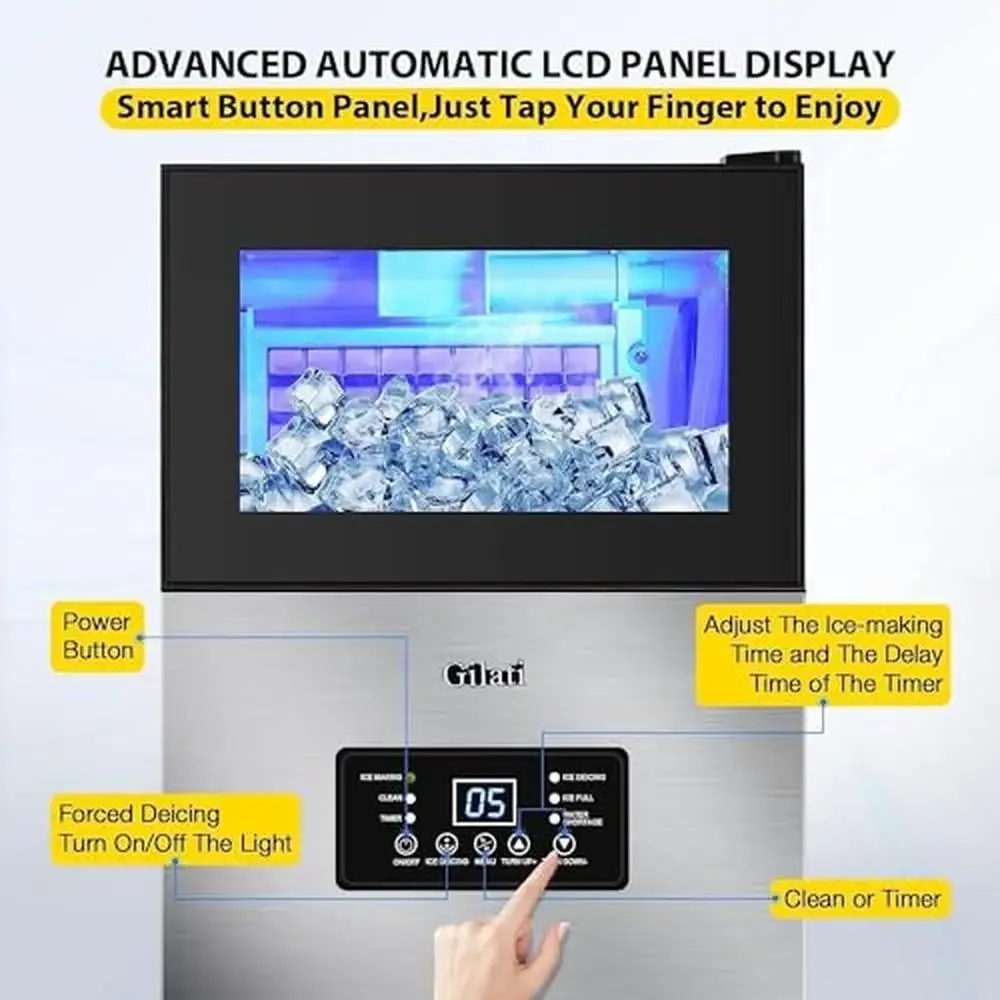 Commercial Ice Maker Machine 160LBS/24H with 35LBS Storage Bin LCD Display Panel Clear Ice Cubes 11-20 Mins Stainless Steel Body 4