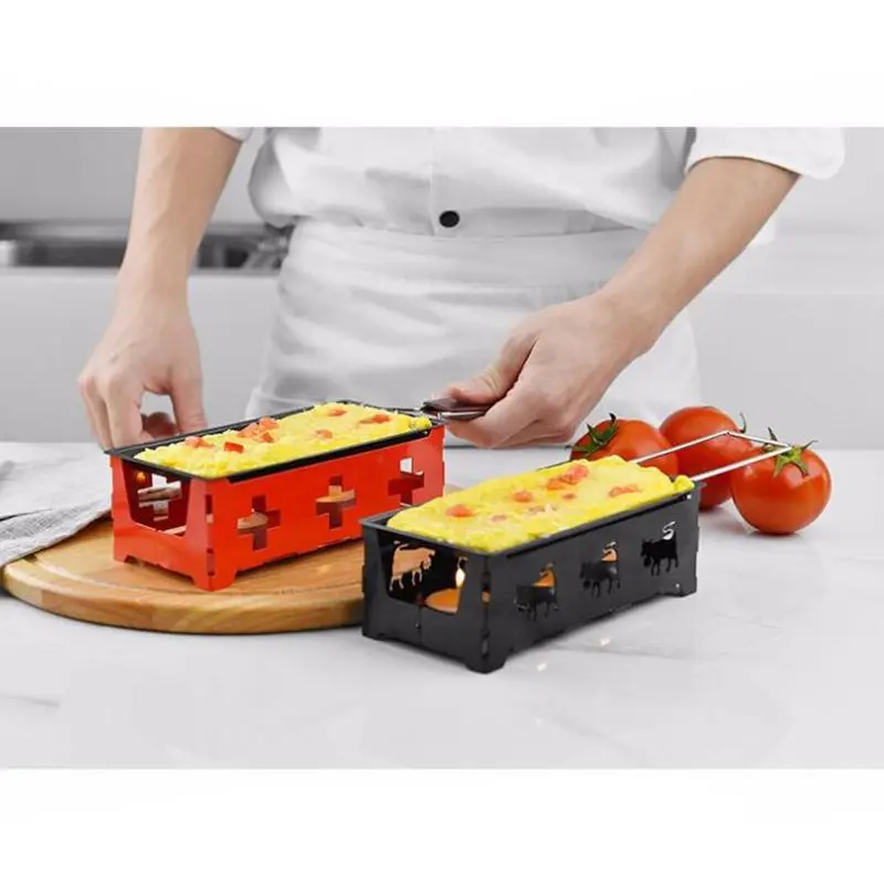 Non-stick Cheese Fondue Set, Wooden Handle, Steel Handle,Baking Pan,Plastic Spatula, Stove, Candle Heating, Cheese Tray, Egg Pan