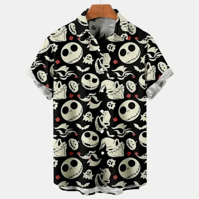 Christmas Men's Shirt Skull And Devil Graphic Short-Sleeved Printed Tshirt Loose Lapel Button Shirt Beach Party Clothing Men Top casual short sleeved shirt short sleeved shirt button down shirt