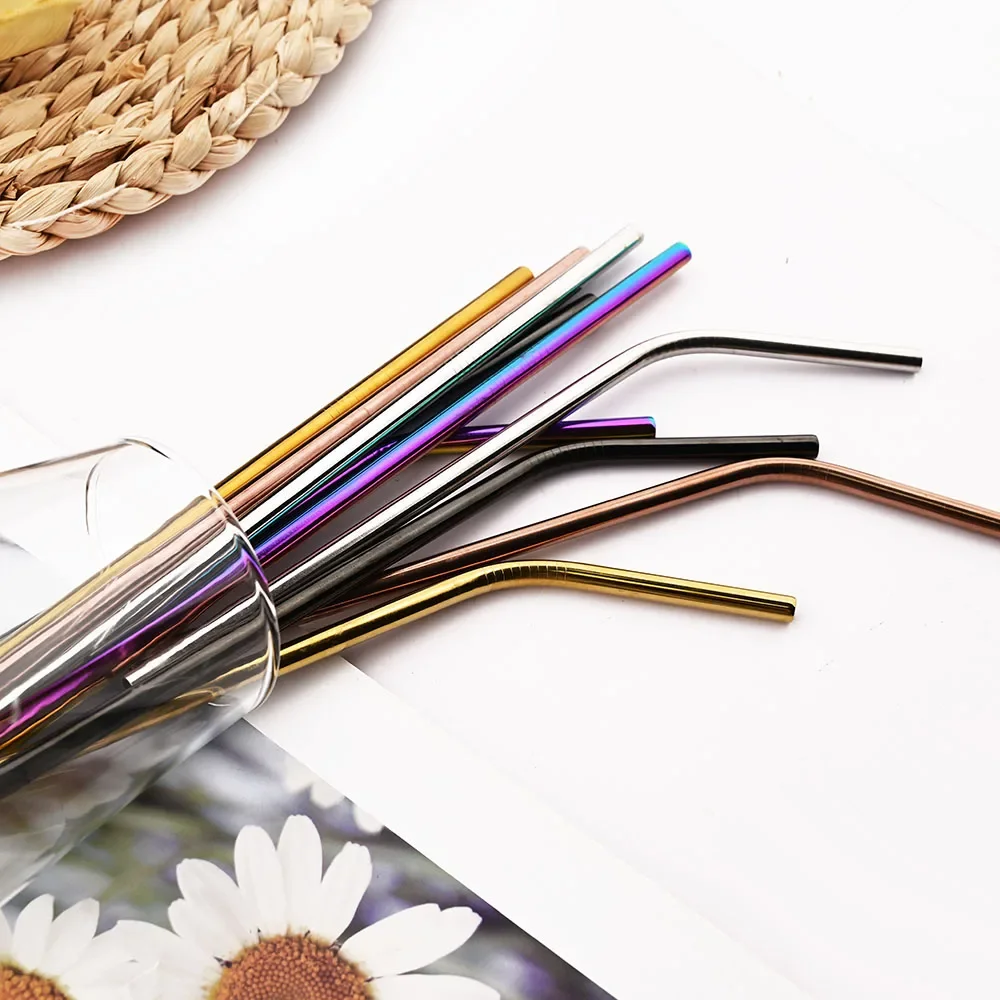 Eco-Friendly Reusable Stainless Steel Drinking Straws Set with Cleaning Brush