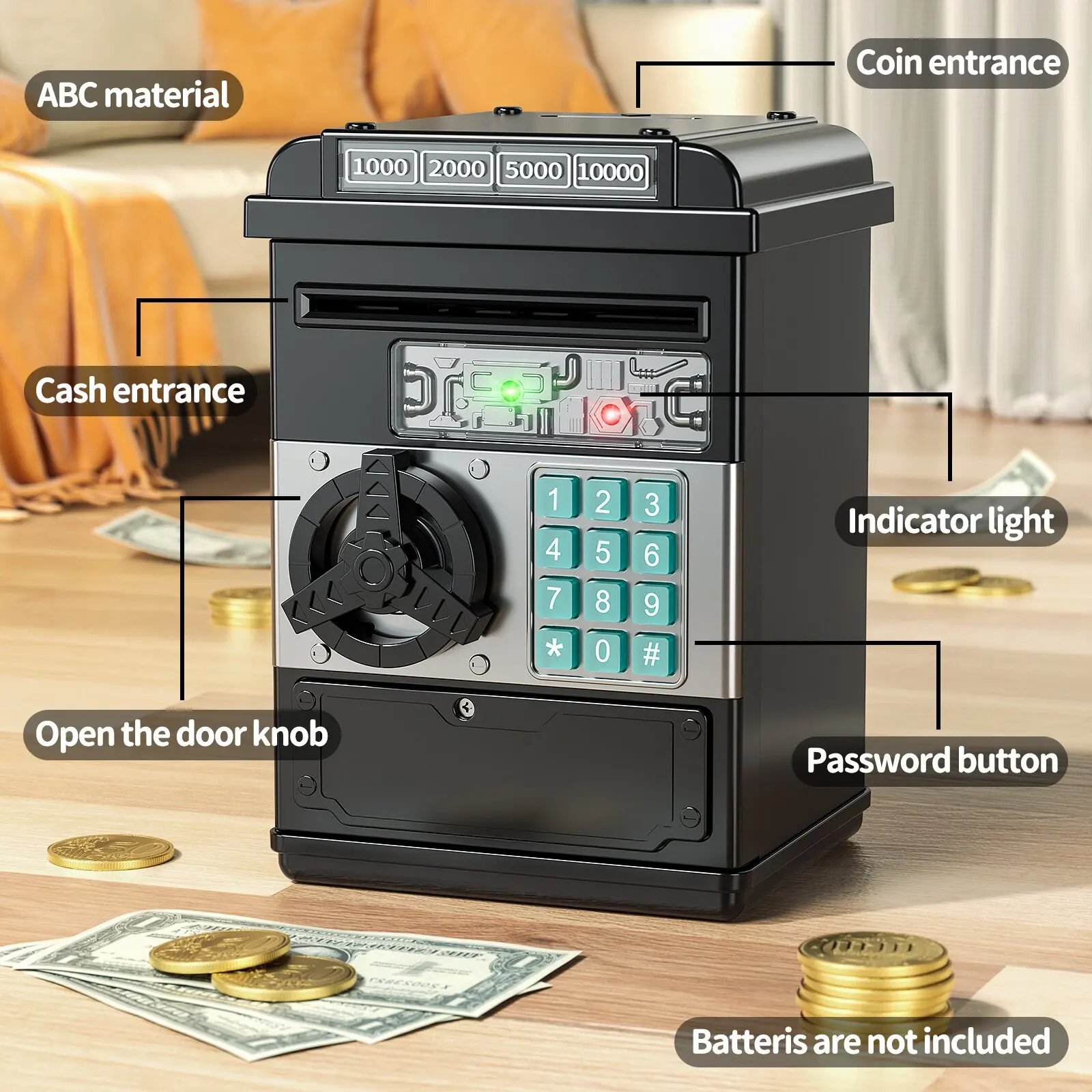 Large Electronic Money Coin Banks with Password Protection, Automatic Paper Money Scroll Saving Box, Great Gift for Kids Age 3+ 5