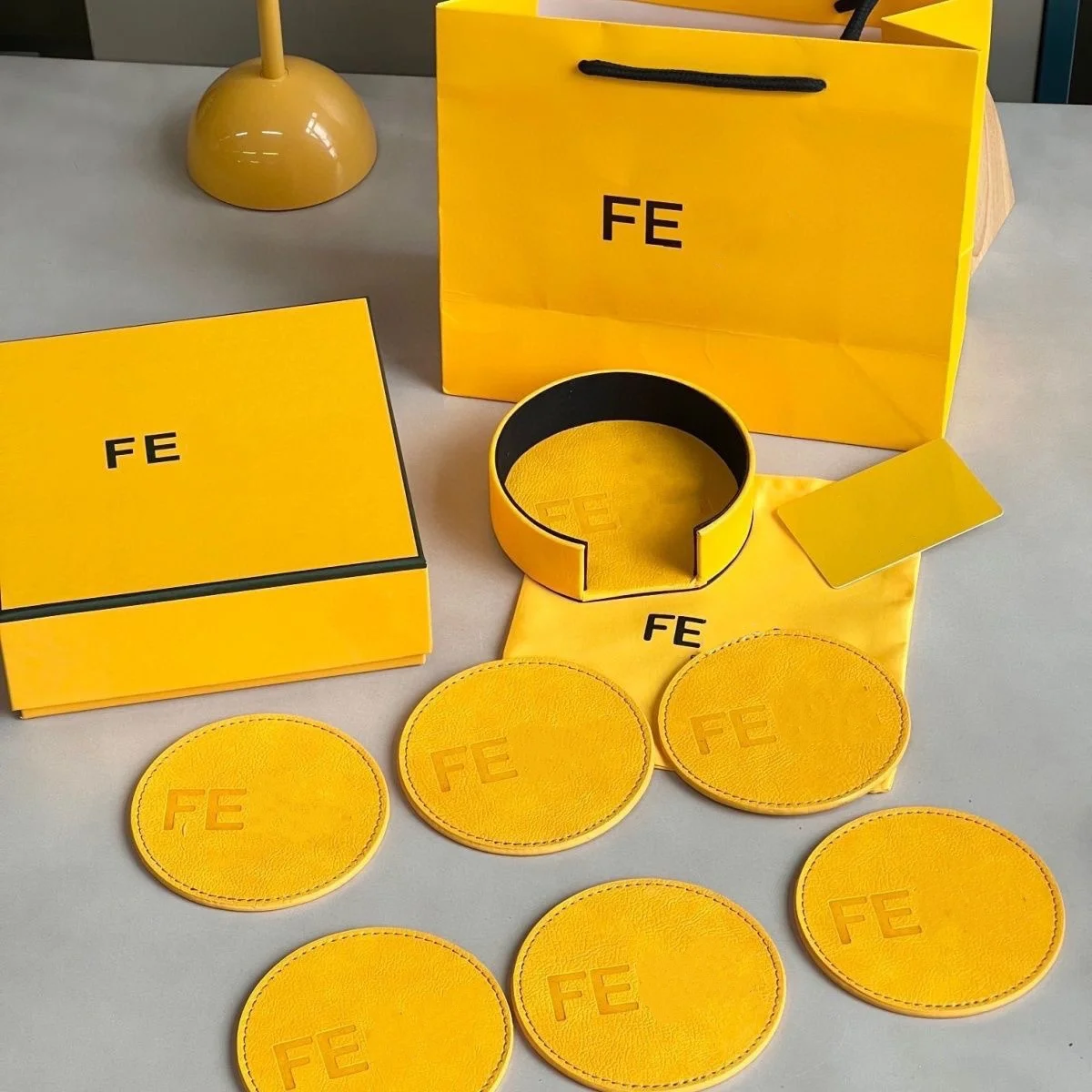 

6pcs French Coaster Set with Letter Print Table Mat Washable Waterproof Cup and Bowl Mat with Box Luxurious Home Decoration