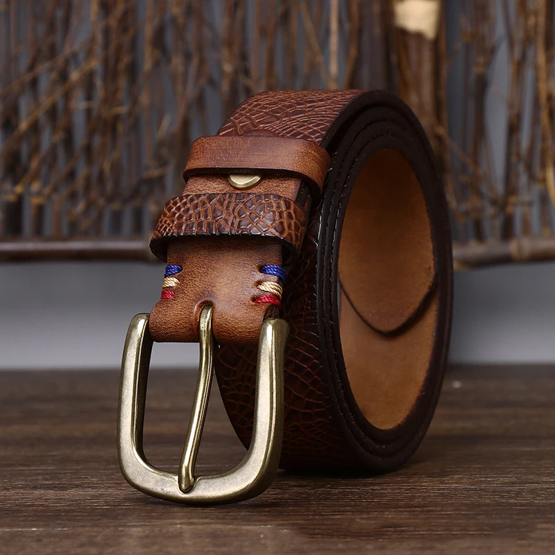 

3.8CM Top Cow High Quality Thickening Genuine Leather Men's Fashion Copper Buckle Luxury Jeans Belts for Men Designer Male Belt