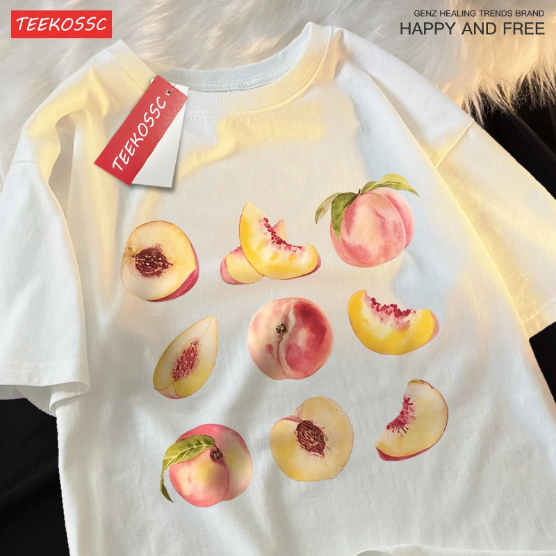 9 Ways To Eat Peaches Print Men Women Tops Pattern Crewneck T-Shirt Pattern Oversize Tee Clothing Harajuku Loose Tshirt Couple