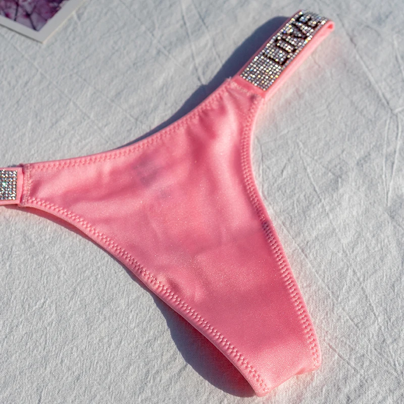 Women Panties Shiny Rhinestone Sexy Lingerie Low Rise Nylon Female Underwear Secret G-string Neon Color Thong