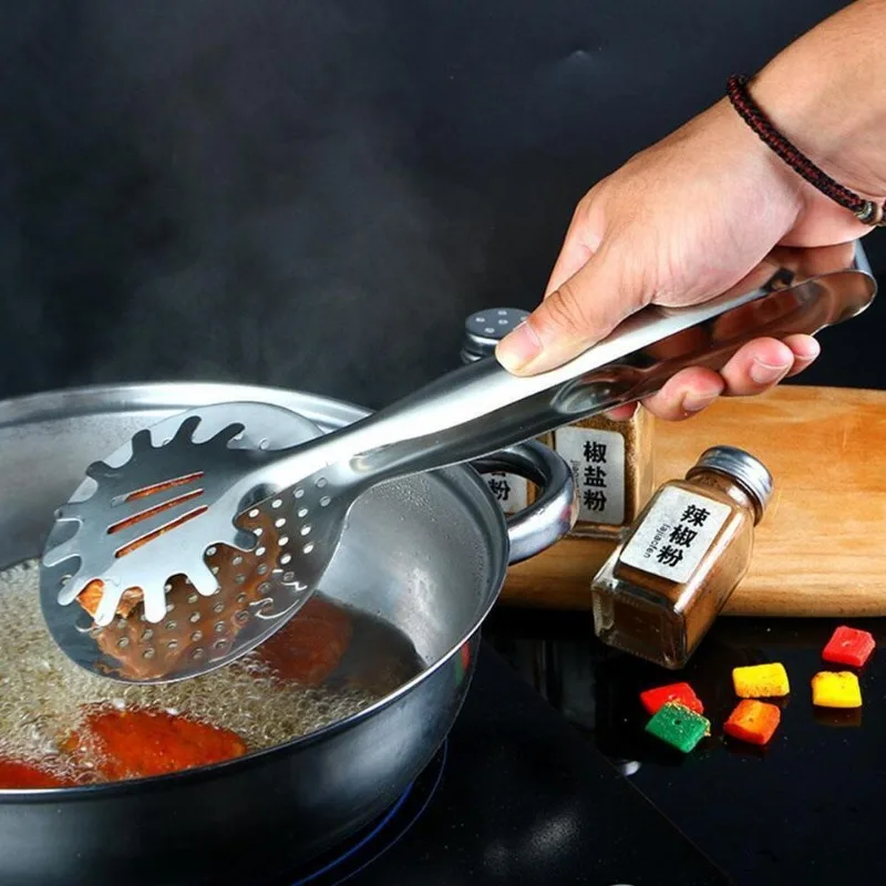 Food Clamp Spatula Tongs Stainless Steel Multi-Function Slotted Double Clip for Bread Egg Steak Grill Durable Cooking Tools