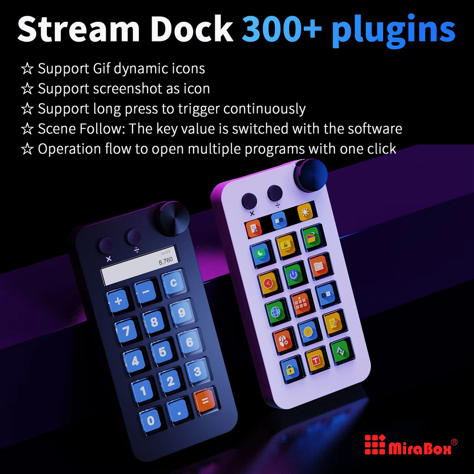 MiraBox N1 Stream Deck with Rotating Knob - 15 Keys LCD Macro Pad, 300+ Plugins, One-Click Control for Live Stream & Office