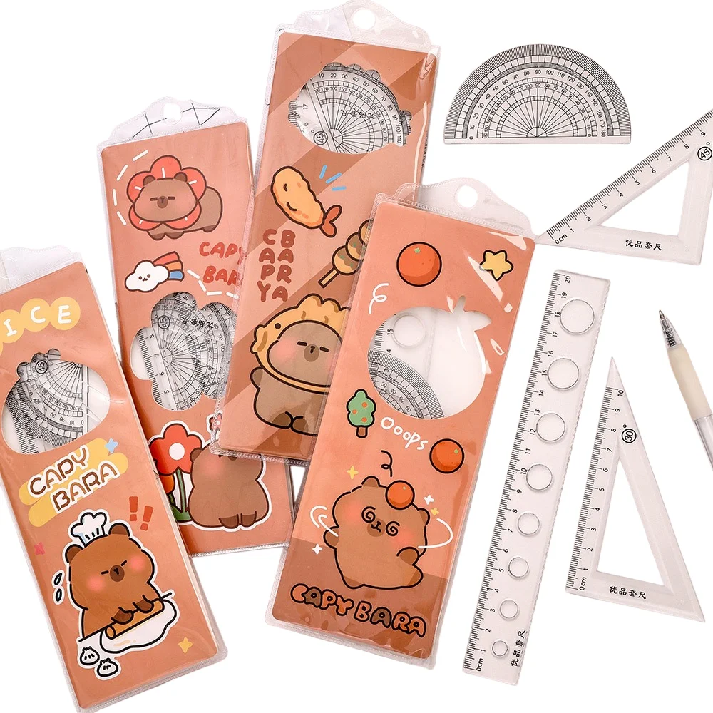 어린이 수학 학습용 기하학 자 세트 4개, 귀여운 각도기 측정 도구, 2/3/4팩 학교 상품 및 미적 선물