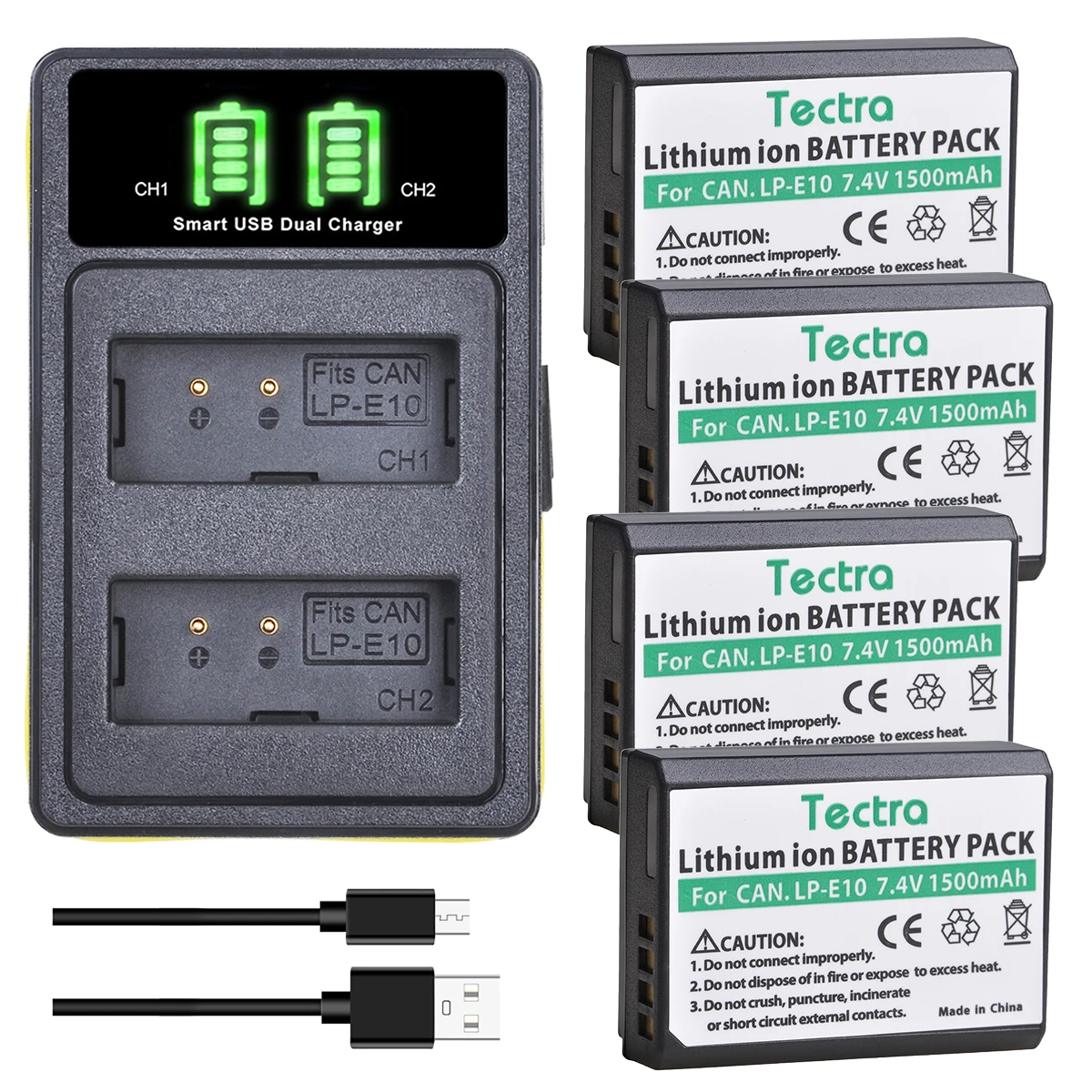 Fotocamera Lp-E10 Lp E10 Batteria + Caricabatterie Per Canon Eos 1100D, 1200D, 1300D, Kiss X50, Kiss X70, Rebel T3,T5,T6,T7