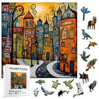 Unique Cartoon City Wooden Puzzle - Creative Irregular Shape Christmas, Birthday, and Holiday Perfect Gift  Suitable for Friends 1