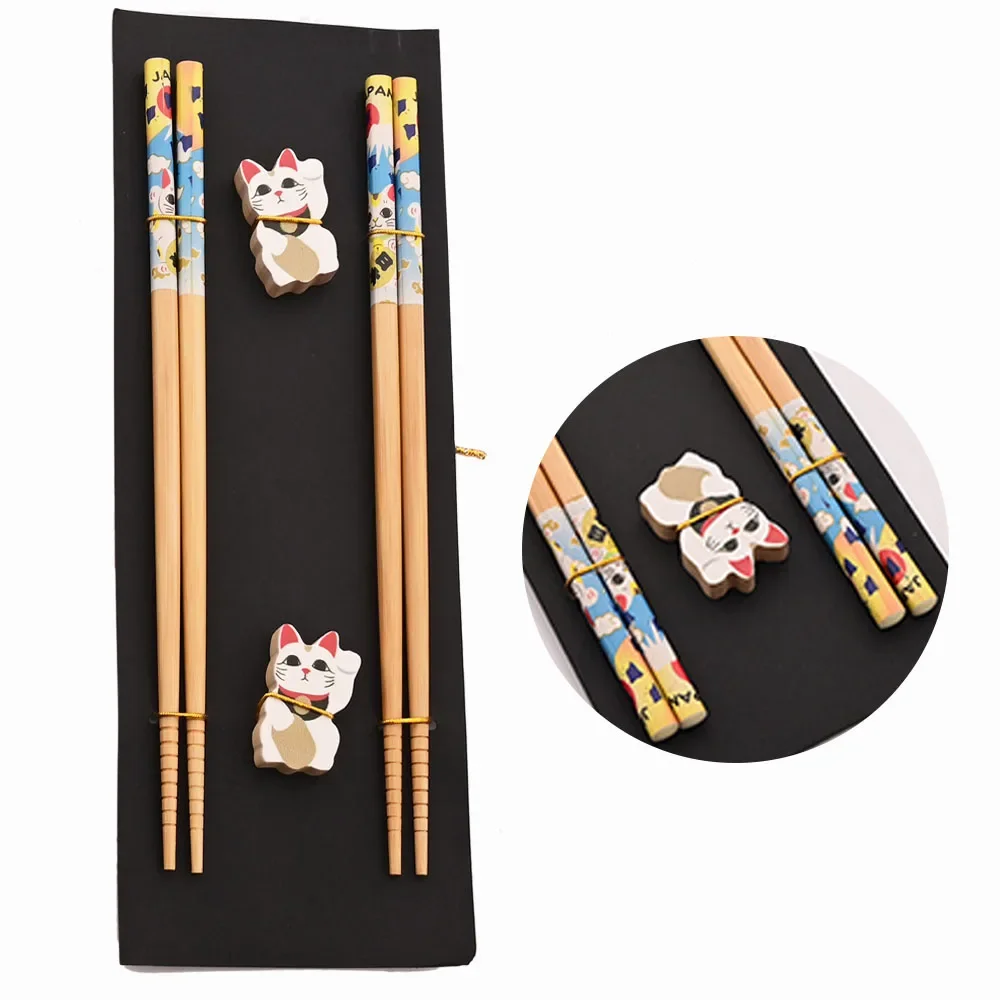 5 Paia Bacchette Sushi, Set Di Bacchette Regalo Bastoncini Giapponesi Con Poggia Bacchette, Bacchette Riutilizzabili Naturali Bacchette Cinesi