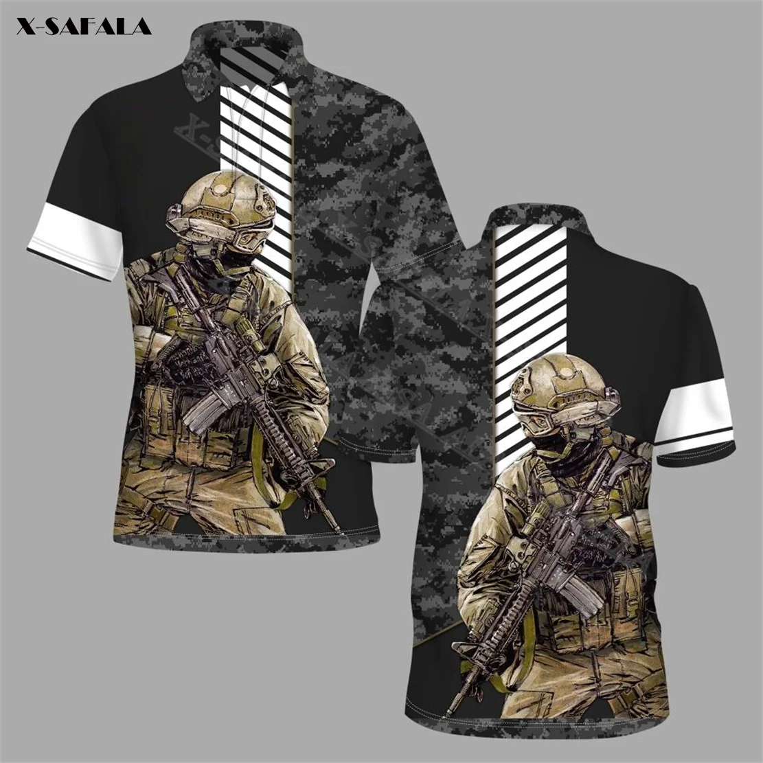 

Мужская рубашка-поло Soilder в стиле канадского флота с 3D-принтом, Повседневная футболка с коротким рукавом и воротником, с защитой от усадки, высокого качества