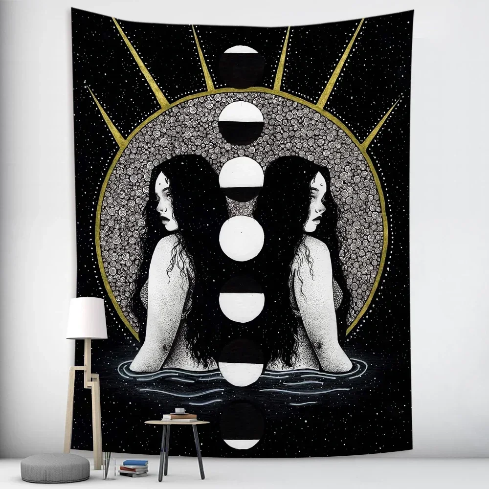 Goddess Hecate Tarot Divination Home Decor Witchcraft Tapestry Mandala Wall Decor Hippie Boho Moon Phase Tapestry Sofa Blanket