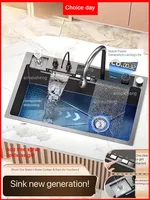 One accepts customiz Stainless Steel Waterfall Kitchen Sink Digital Display Embossed Large Single-Slot Multifunctional Washbasin 1