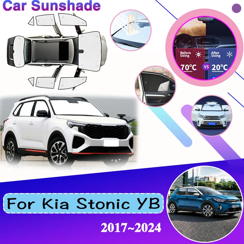 

Затенение окна автомобиля для Kia Stonic YB 2017 ~ 2024 KX1 черный Slivr солнцезащитные анти-УФ солнечные оттенки автомобильные аксессуары 2018 2019 2020