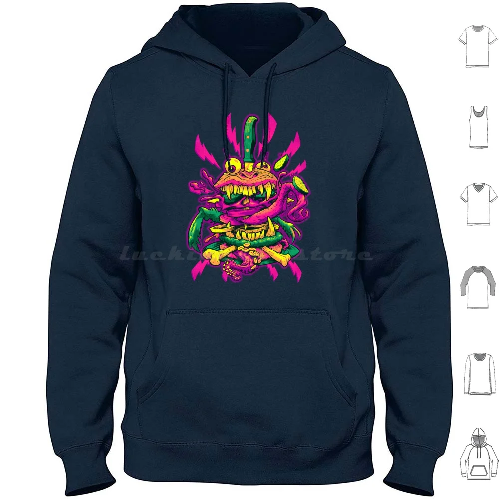 

Beastburger Hoodies Long Sleeve Burger Hamburger Fast Food Food Cheeseburger Monster Creature Beast Tentacles Teeth