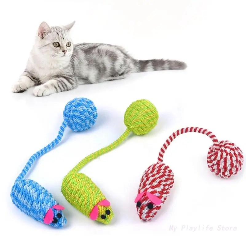 

3 шт. Милая мышь, Интерактивная игрушка для кошек, искусственная мышь, игрушка для домашних животных, котят, тканая мышь, хвостовой шар, пищалка, звуковая игрушка, стойкая к разрыву