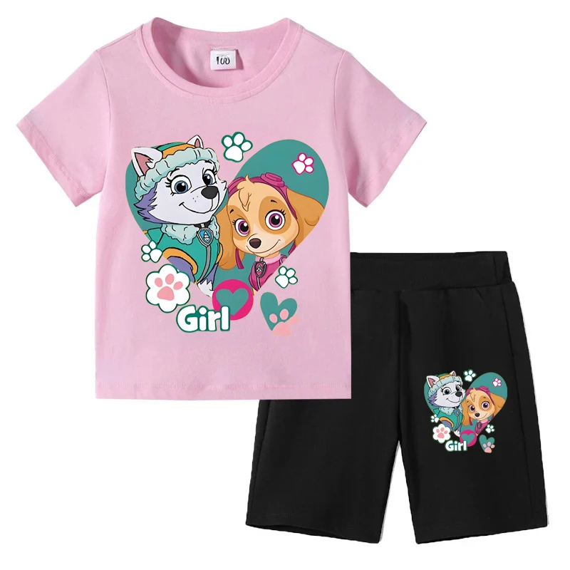 PAW Patrol Summer Cartoon Printed Boys Girls Tshirt Sets Children's Casual Shorts 2 Piece Sets Kids Tracksuits Sport Suits