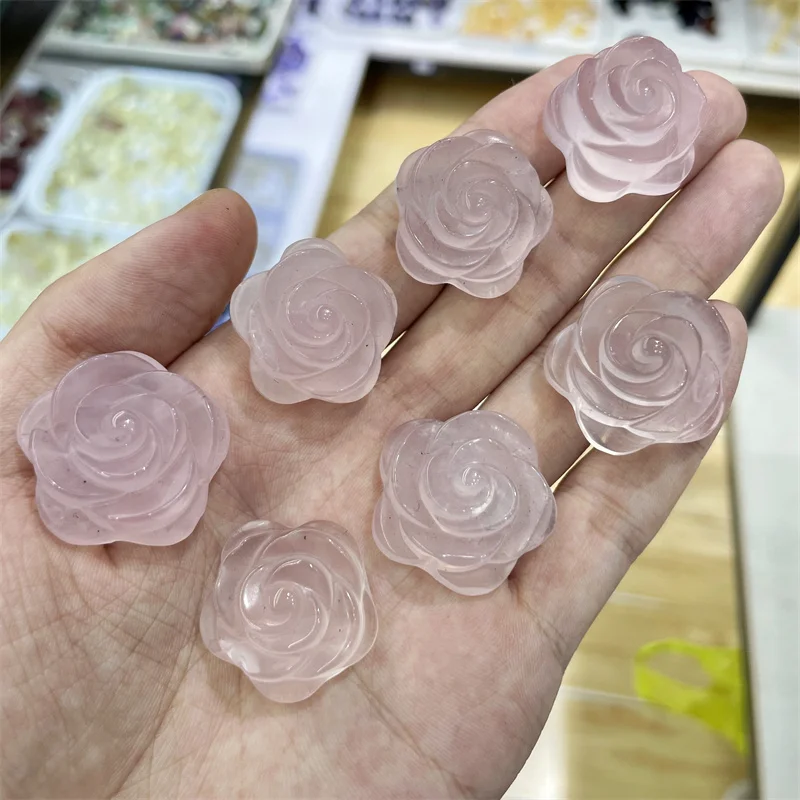 

5PCS Natural Rose Quartz Small Flower Hand Crystal Carvings Healing Stones Reiki Gifts Quartz Home Decoration