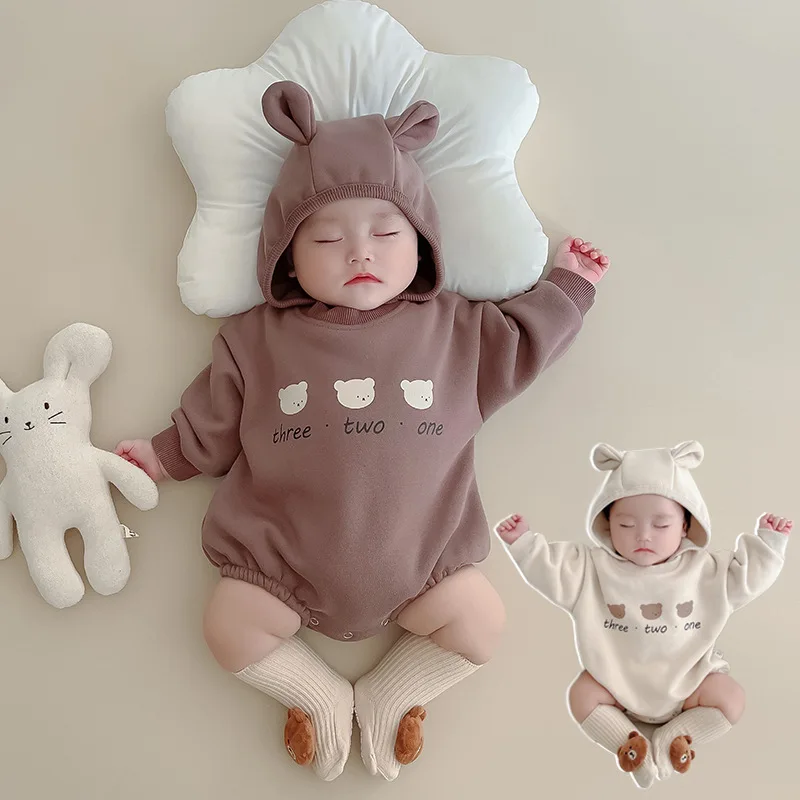 

Baby Cashmere Jumpsuit + Hat 0-2 Years Old Autumn Winter Clothes Newborn Boy Bear Romper Clothes Infant Christmas Costume