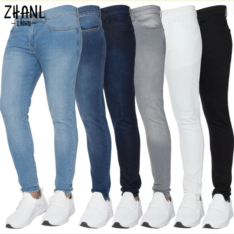 New Men's Stretch Skinny Jeans Fashion Elastic Cotton Slim Denim Pants Male Plus Size Pencil Pants Pure Color Casual Trousers classic plus size elastic waist skinny jeans women retro autumn and winter slim stretch denim pencil pants casual tights