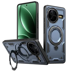 Magnetic Armor Bracket Case with Foldable Stand and Magsafe Compatibility for Redmi K80Pro 5G (Navy)
