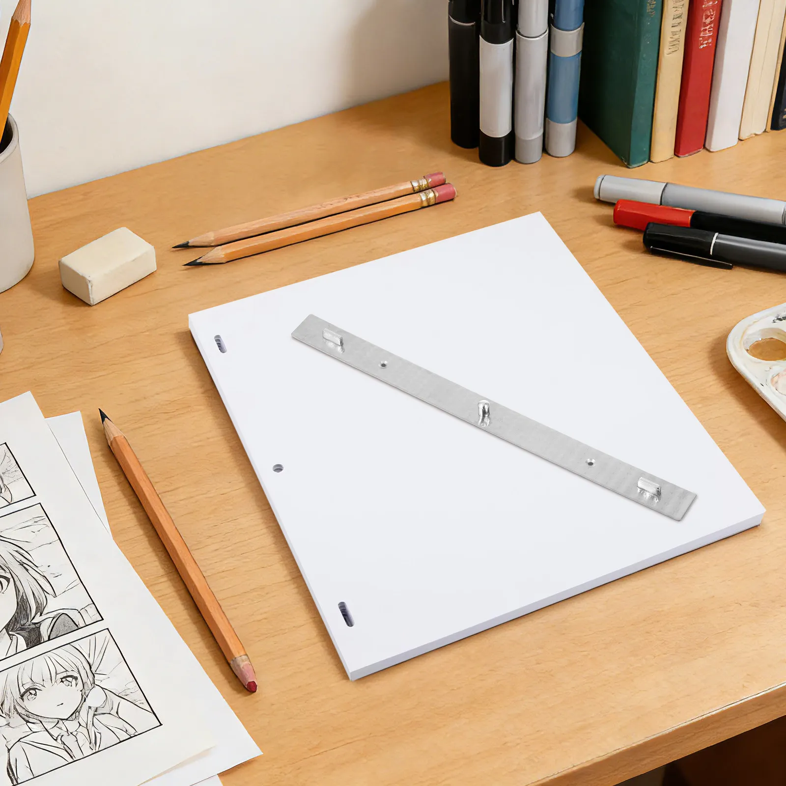 금속 애니메이션 페그 바 3핀 위치 지정 눈금자(드로잉 및 캐리커처 작업용) 정확한 표시 휴대용 경량 미술 용품