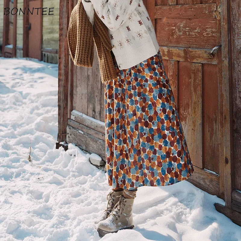 Korean Cotton A Line Skirt with Button Design