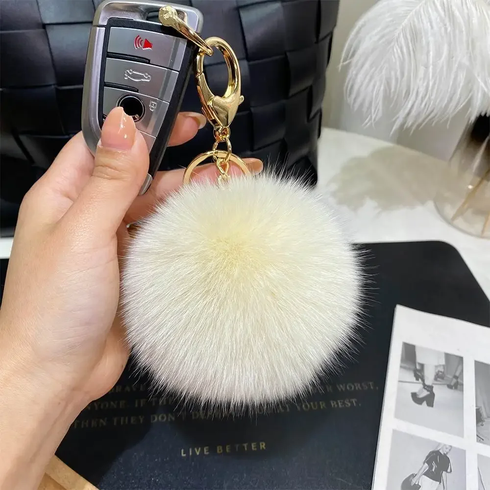 12cm/9cm 큰 크기 푹신한 진짜 여우 모피 공 PomPom 모피 키 체인 금속 반지 펜던트 가방 여성을위한 매력 F314