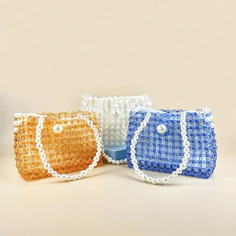 

Advanced Texture Party Pearl Design Small Square Bags New Ins Cute Sweet Beaded Knitted Handbag Customized Versatile Women's Bag
