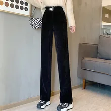 

Women Warm Winter Plush Thick Pants Lambskin Cashmere Corduroy Trousers High Waist Casual Cotton Loose Female Wide Leg Pants