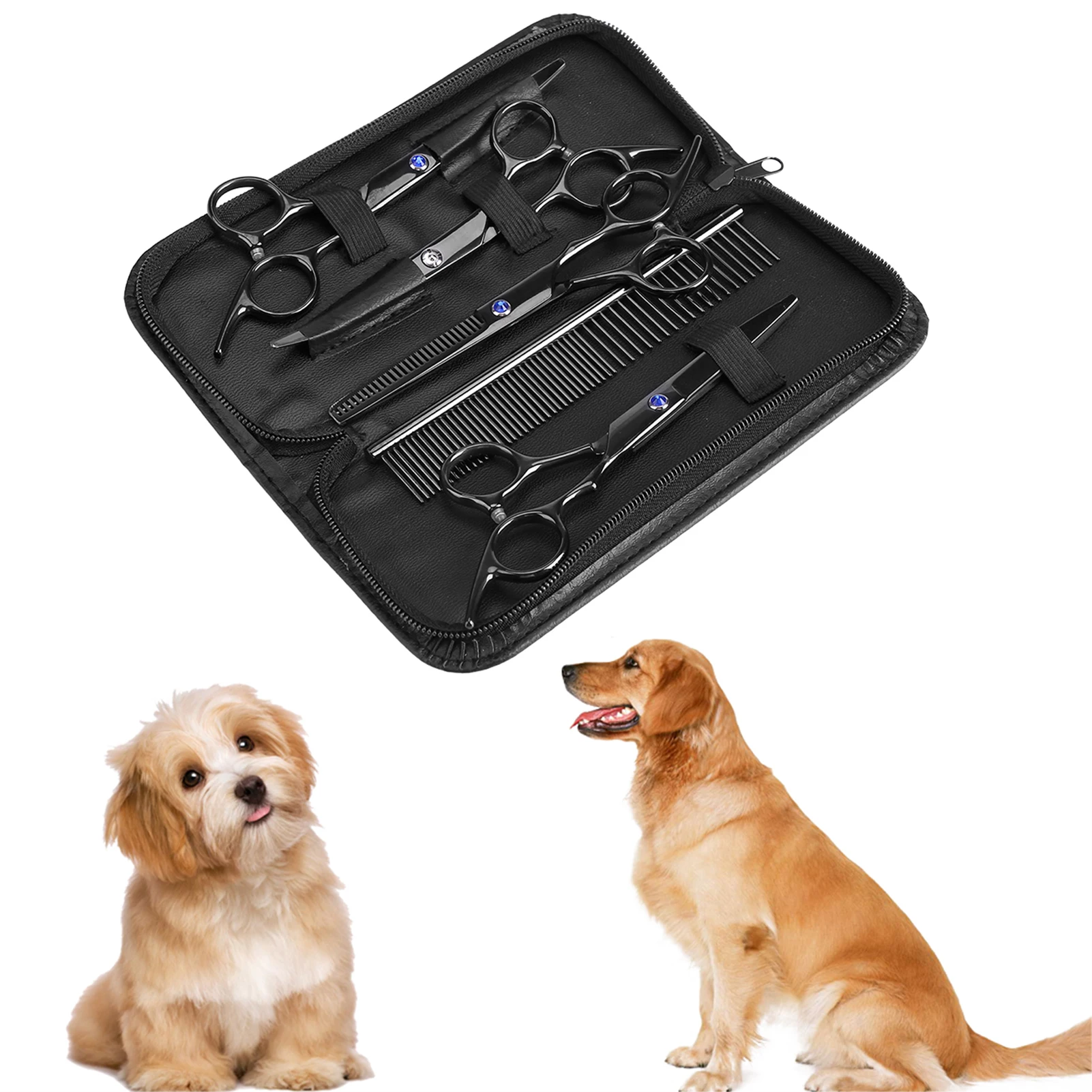 

7pcs Dog Grooming Scissors Kit Stainless Pet Curved Scissors Thinning Scissors Straight Shears Pet Haircut Tools