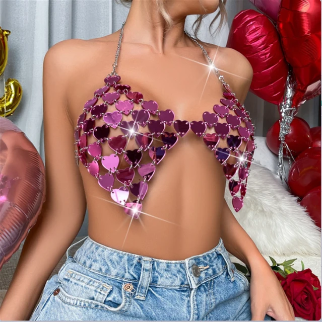 Sexy Heart Shape Sequined Sequin Women Top Metal Chain Halter Women Cropped  Top Sexy Backless Mesh Crop Top 2023 New Arrivals - Tanks & Camis -  AliExpress