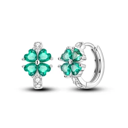 Sterling Silver Lucky Clover Drop Earrings with Green CZ Stones - Hypoallergenic Jewelry Gift (KTE277)
