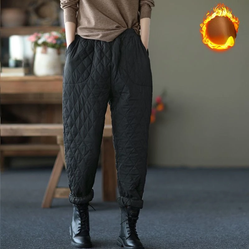 Women Winter Warm Down Cotton Pants Padded Quilted Pants Female