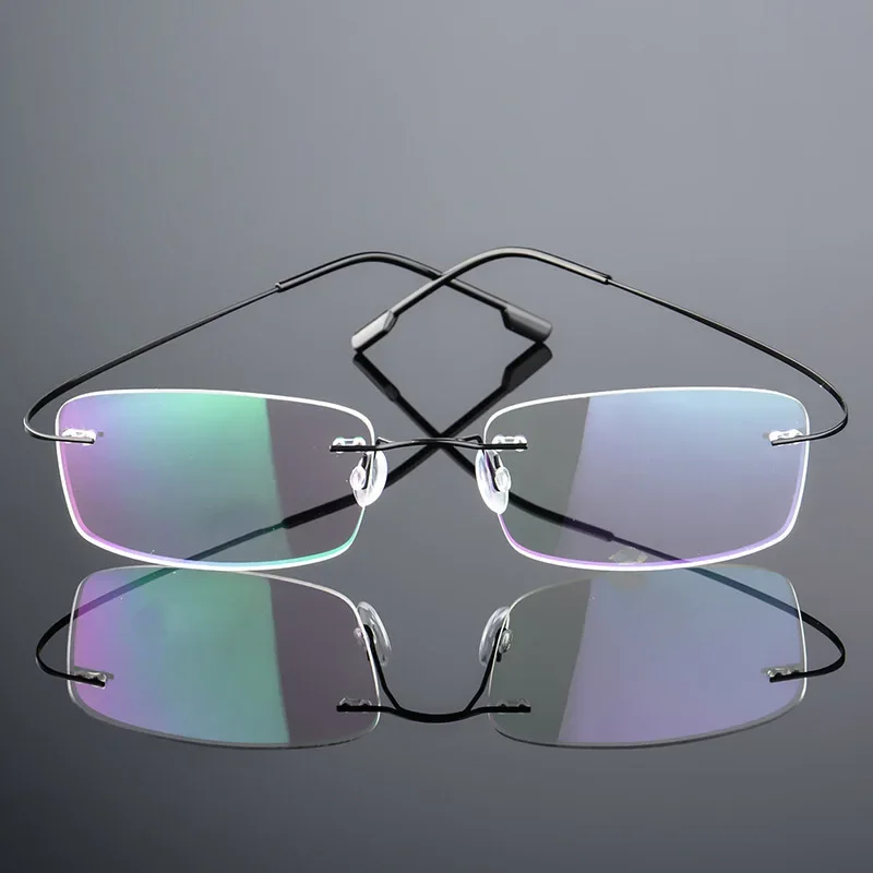 Ultralight Frameless Eyeglasses Titanium Alloy TR90 Glasses Frame Men Super Stretch Metal Temple Eyeglasses Frames