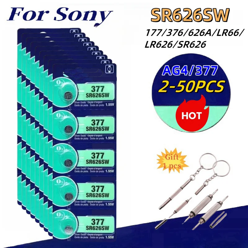 Button Battery For SONY AG4 377 SR626SW SR626 177 376 626A LR66 LR626 Cell Coin Alkaline Battery For Watch Toys Clock