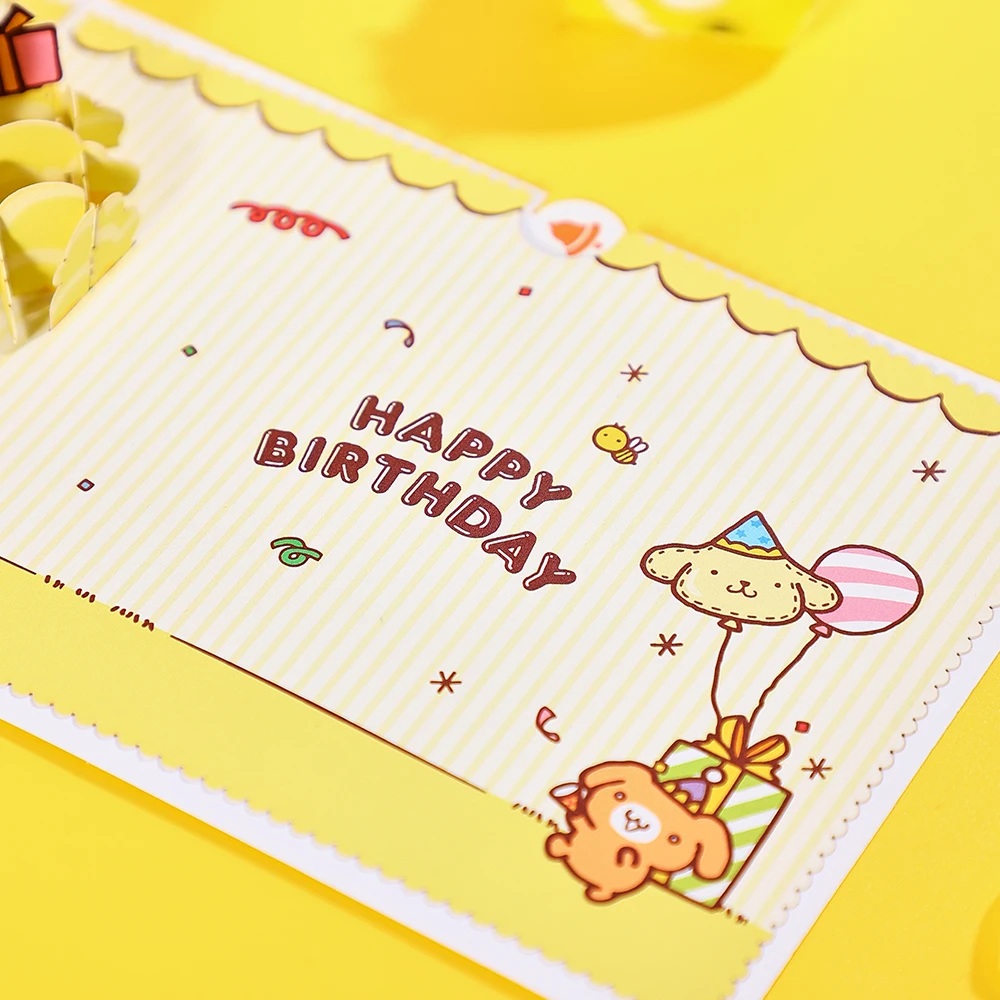 Pom Pom Purin 3D Greeting Card Birthday Card With Envelope Postcard Birthday Gifts Cartoon Kuromi Melody Pochacco HelloKitty
