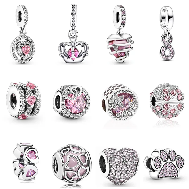 

Sparkling Halo Heart Dangle Charm Bead 925 Sterling Silver DIY Jewelry Fit Original Pandora Bracelet Bangle for Women